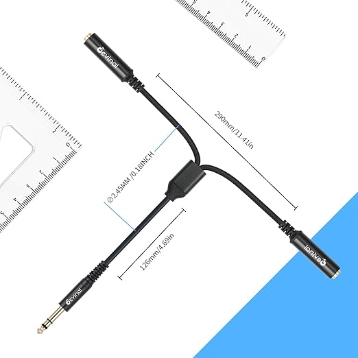 Devinal 1/4 inch TRS Splitter Cable, 6.35mm Stereo Y Cable, 1/4 Male Plug to - Image 3