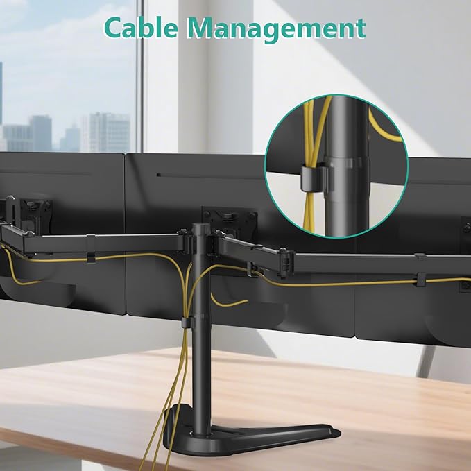 WALI Free Standing Triple Monitor Mount, Heavy Duty Triple Monitors Stand - Image 6
