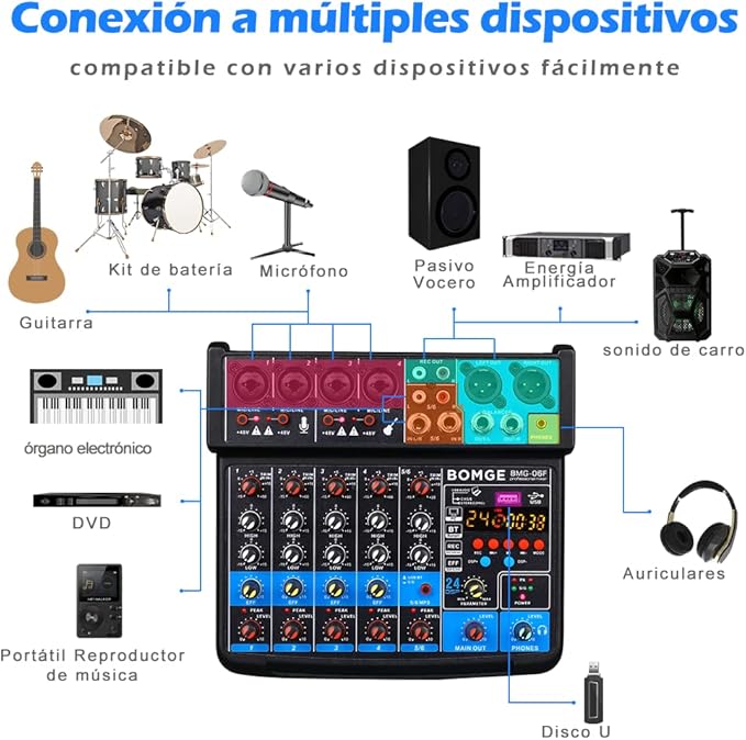 BOMGE 6 Channel mini DJ Audio sound mixer console - Image 7