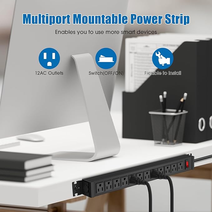 2Pack Rotating Mountable Power Strip, 12 Outlet Wall Mount Surge Protector - Image 4