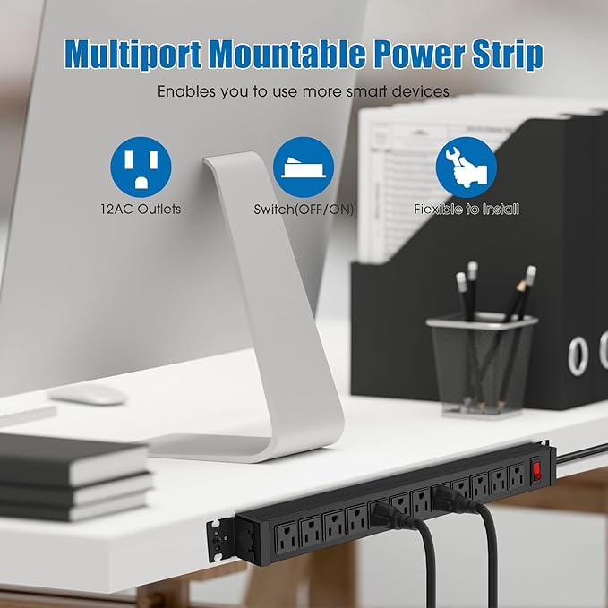 2Pack Rotating Mountable Power Strip, 12 Outlet Wall Mount Surge Protector - Image 4