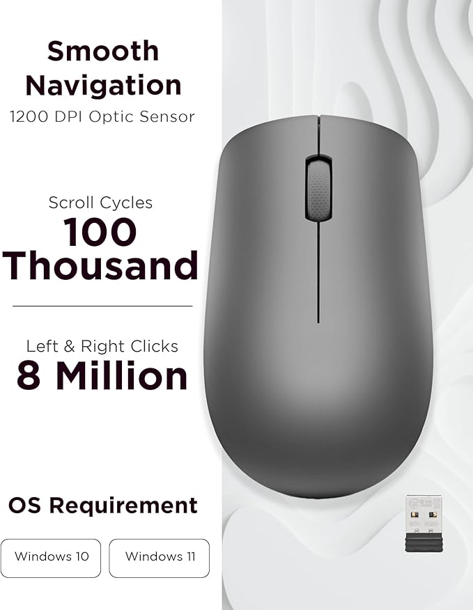 Lenovo 530 Full Size Wireless Computer Mouse - Image 3