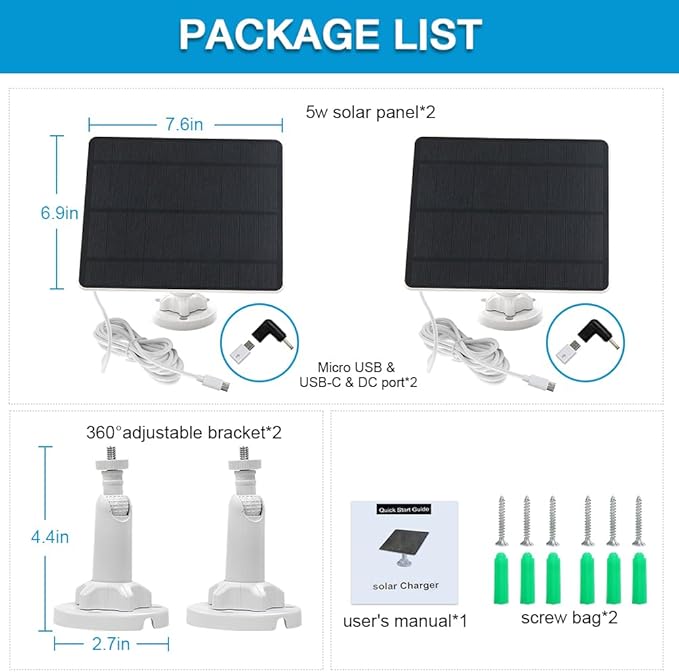 Solar Panel for Security Camera, 5W USB Solar Panel for Cameras DC 5V, Camera - Image 7