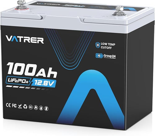 12.8V 100Ah Upgrade Group 24 Lithium LiFePO4 Battery, Built-in 100A BMS by VATRERPOWER