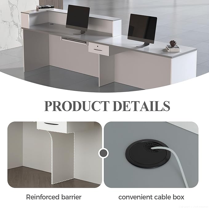 Reception Desk with Counter, Modern Front Desk Reception Counter with Keyboard - Image 4