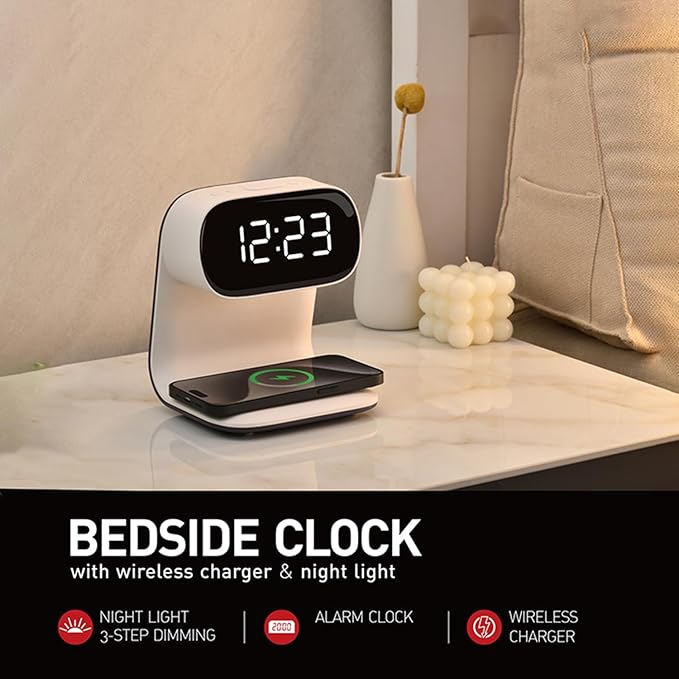 Digital Alarm Clock with Wireless Fast Charging Station 15W Touch Smart Lamp - Image 3