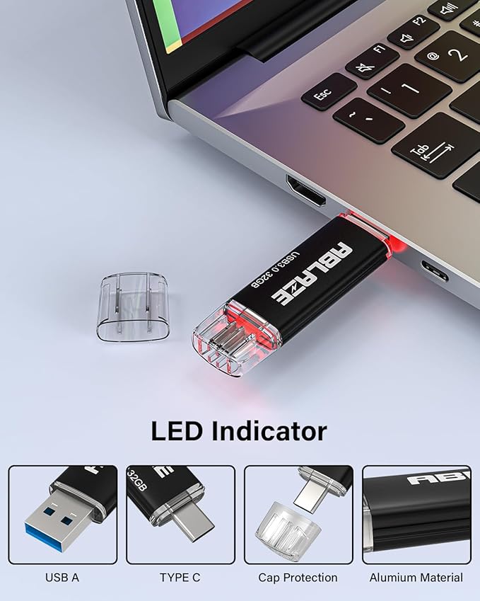 ABLAZE USB C Flash Drive 32GB 2 Pack, Dual USB 3.0+Type C Flash Drive Compatible - Image 5