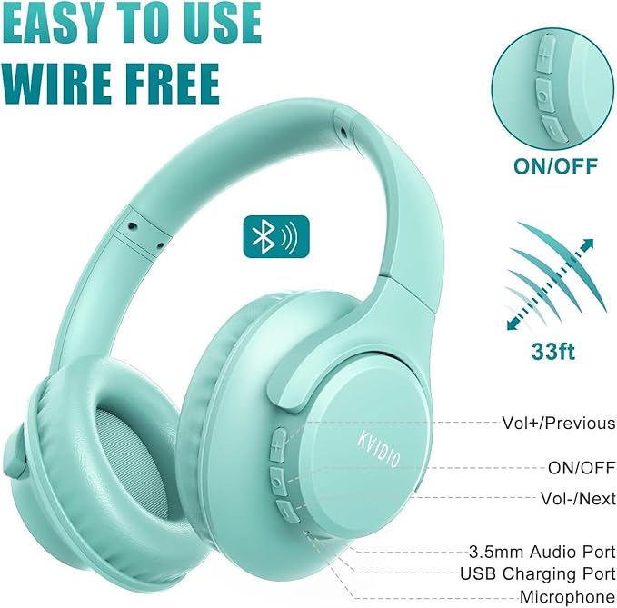 KVIDIO Bluetooth Headphones Over Ear, 65 Hours Playtime Wireless Headphones - Image 6