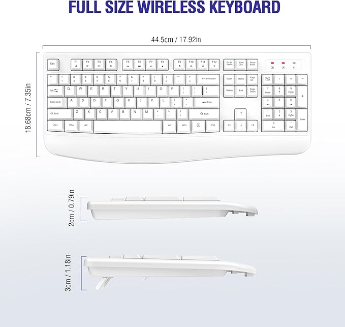Wireless Keyboard, 2.4G Full-Sized Ergonomic Wireless Computer Keyboard - Image 6