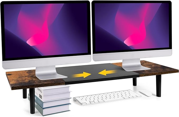 Dual-Monitor-Stand-Riser-For-Desk Adjustable Length 32-40 Inch, Large Desktop by Acorss-Star