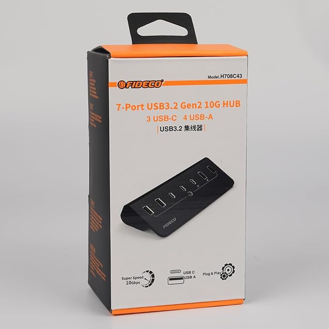 FIDECO Powered USB Hub, 7 Port USB 3.2 Gen 2, 10Gbps Fast Data Hub - Image 9