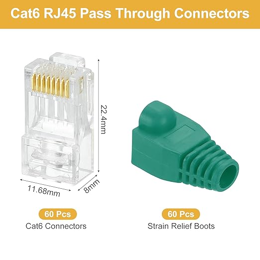 MECCANIXITY 60pcs Cat6 RJ45 Pass Through Connectors, RJ45 Connector 8P8C Gold - Image 2