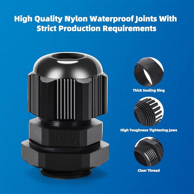 Cable Gland 20 Pack Plastic Waterproof Adjustable Connector 4-8mm PG9 Strain - Image 5