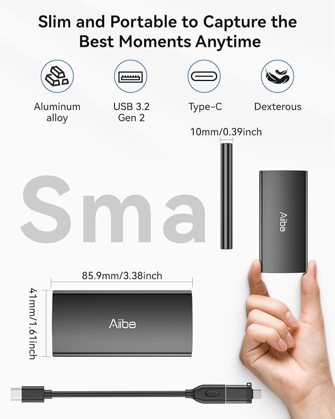 Aiibe 1TB External Solid State Drive USB C Portable SSD USB 3.2 Gen 2, 1TB - Image 5