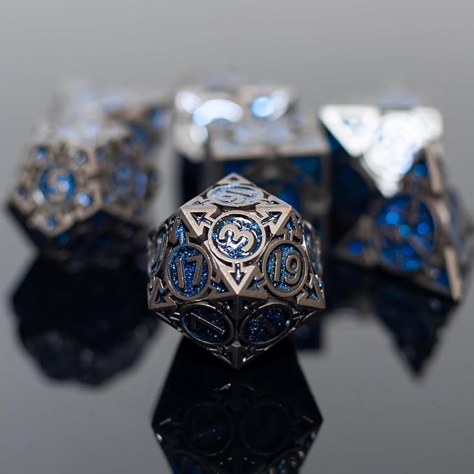 Blue Black Nickel Finish Heavy Metal DND Dice Set - Image 7