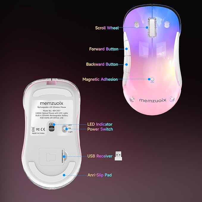 memzuoix 2.4G LED Wireless Mouse, Rechargeable Ergonomic Mouse - Image 9