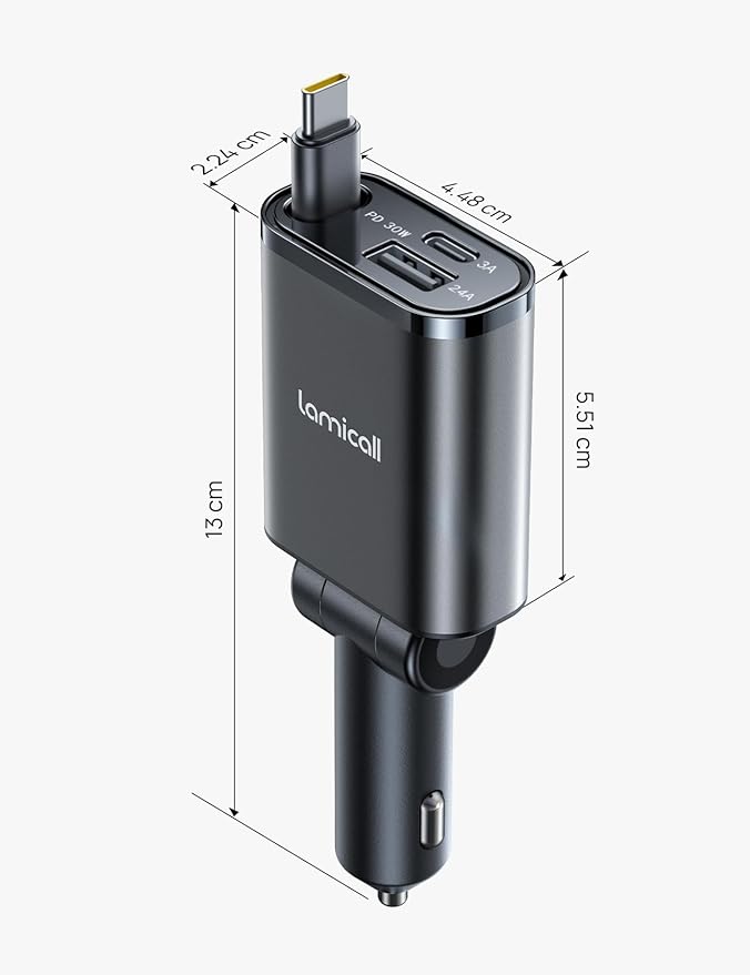 Lamicall Retractable Car Charger USB C Fast Charging 57W Type C Car Phone - Image 7