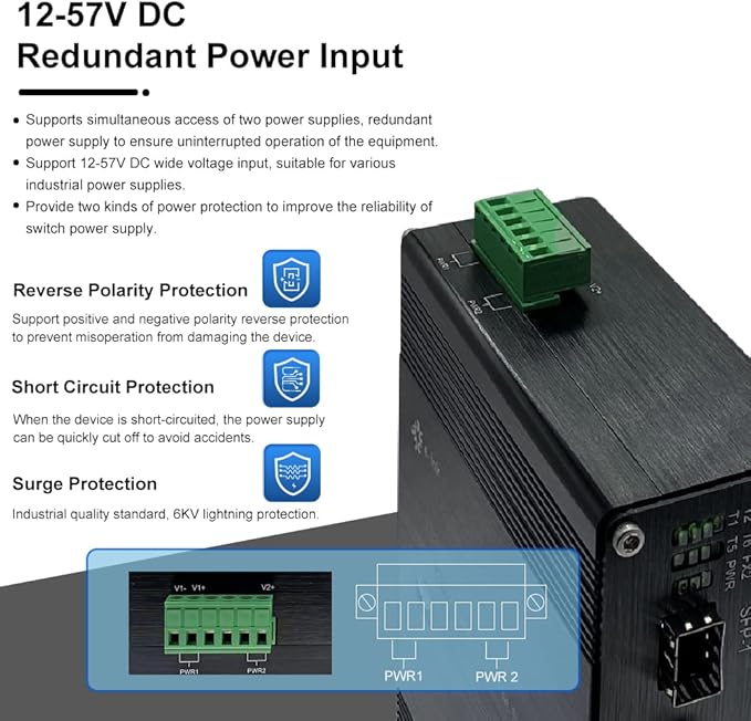 Industrial 8-Port Gigabit Ethernet Switch DIN Rail/Wall-Mount 8 port RJ45 - Image 3