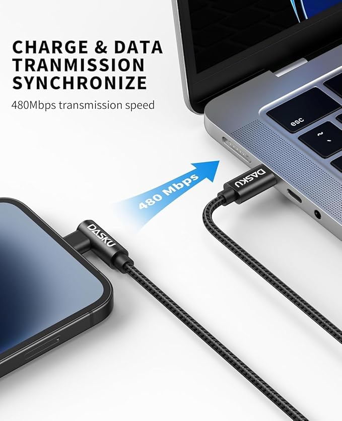 USB C to USB C Cable 2 Pack 90 Degree 60W, Right Angle Type C Fast Charging Cord - Image 3
