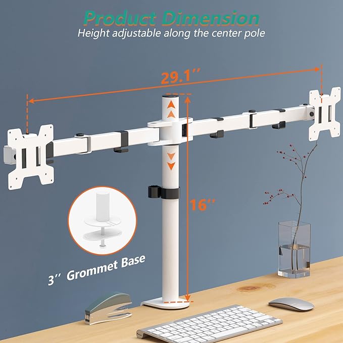 WALI Dual LCD Monitor Fully Adjustable Desk Mount Stand Fits 2 Screens up to 27 - Image 3