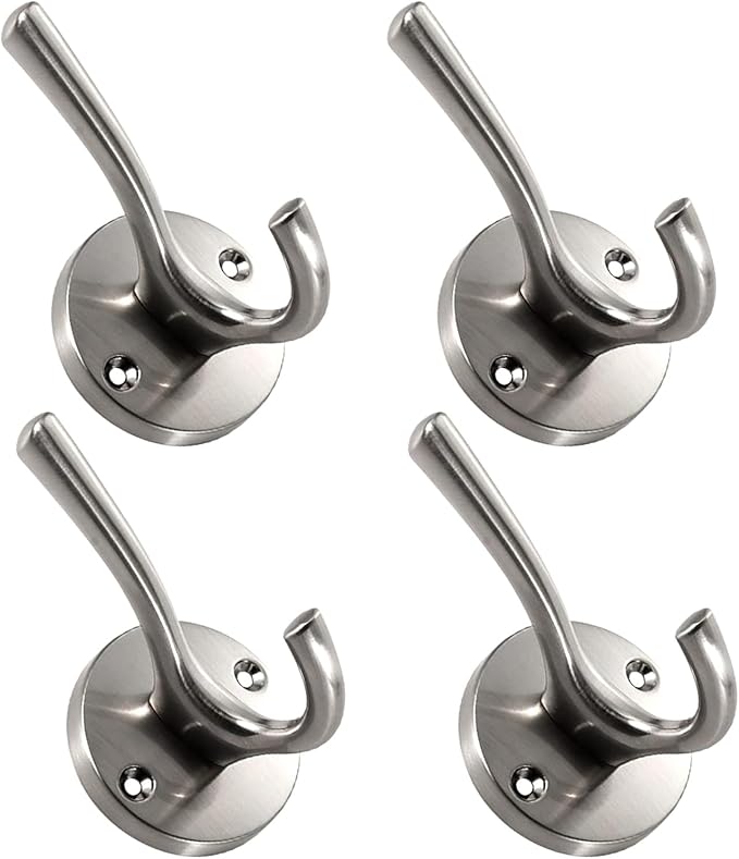 4 Pack Brushed Nickel Coat Hooks by NETLKLALife