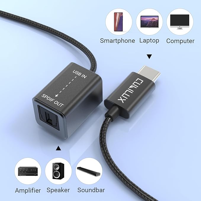 Cubilux USB C to SPDIF Transmitter, Unidirectional Type C to Optical Audio - Image 5