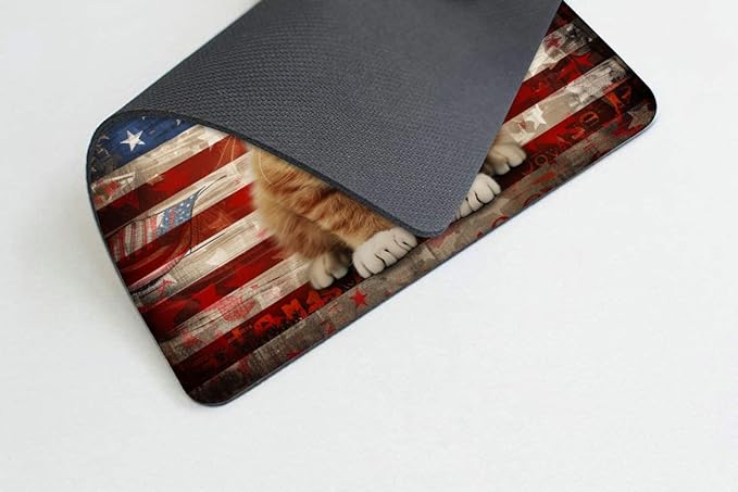 Square Mouse Pad Cat with Patriotic Hat and Glasses Flag-1, Gaming Mouse Pads - Image 3