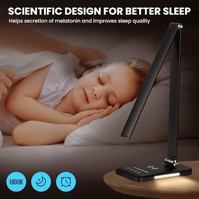 LED Desk Lamp with Night Light, Fast Wireless Charger, USB Charging Port - Image 3