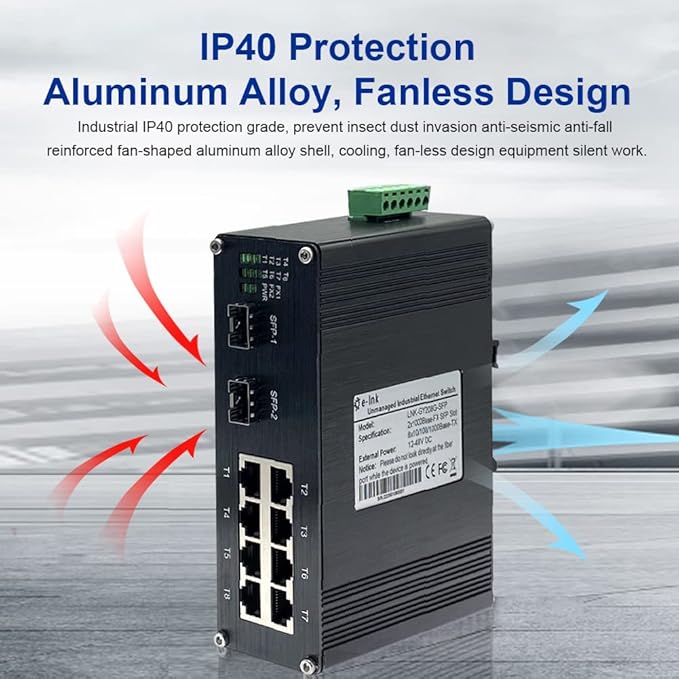 Industrial 8 Port Gigabit Ethernet POE+ Switch DIN Rail Mount 8 port RJ45 - Image 5