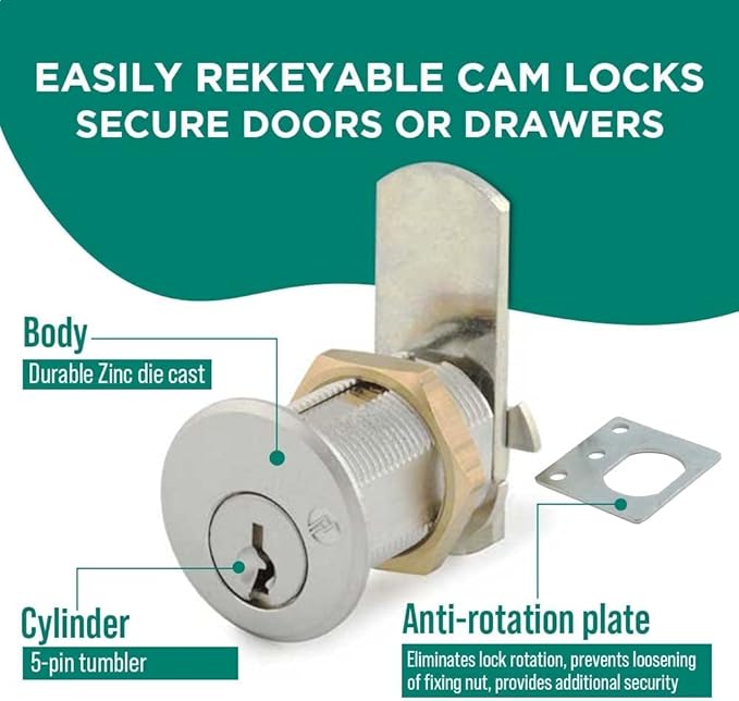 Olympus Lock DCN2 Rekeyable Cam Locks | 1-1/8" Cylinder 101 Key Lock, Keyed - Image 2