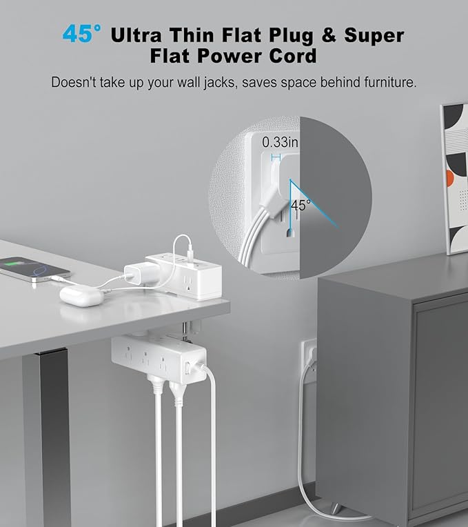Dual Layer Desk Clamp Power Strip, Desktop Edge Mount Surge Protector - Image 3