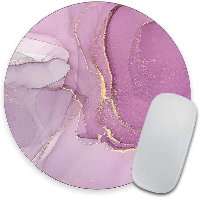 Light Purple Marble Round Mouse pad Customized Mousepad Non-Slip Rubber Base by Goodsprout
