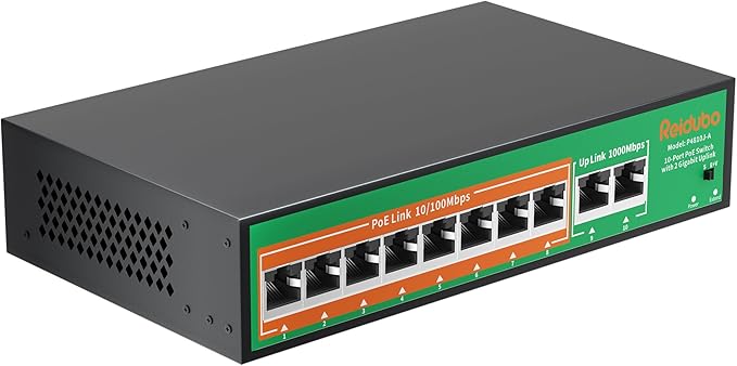 8 Port PoE Switch, 8 PoE+ 100Mbps Ethernet Port & 2 Gigabit Uplink, Support by ReiduboSecurityPoECameraSwitch