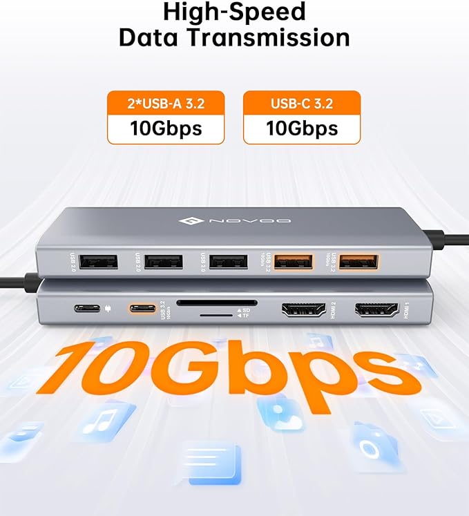NOVOO USB C Docking Station Dual Monitor, 12-in-1 USB C Hub - Image 6