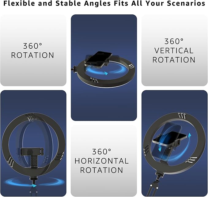 10" LED Ring Light with Overhead Phone Stand, CRI≥95 1200lm Dimmable Lighting - Image 7