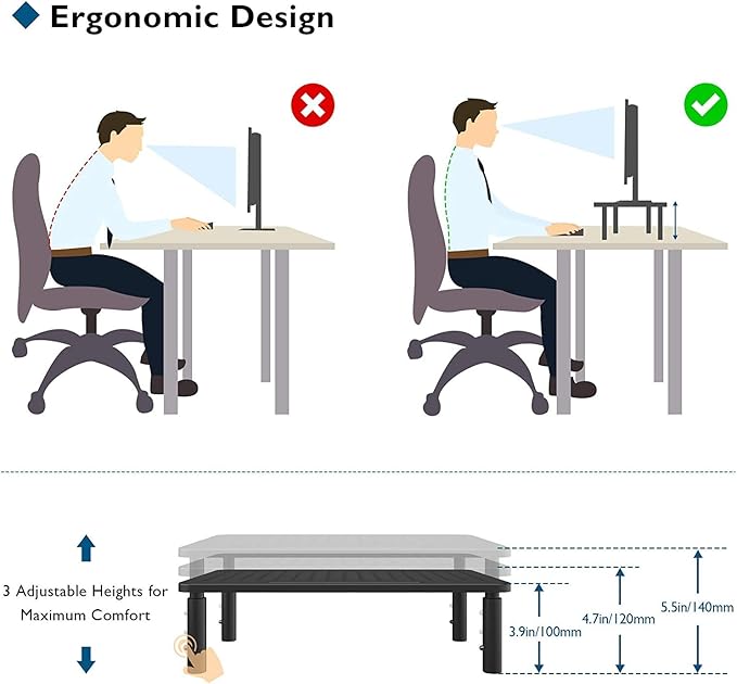 BONTEC 2 Pack 3 Height Adjustable Monitor Stand Riser - Image 3