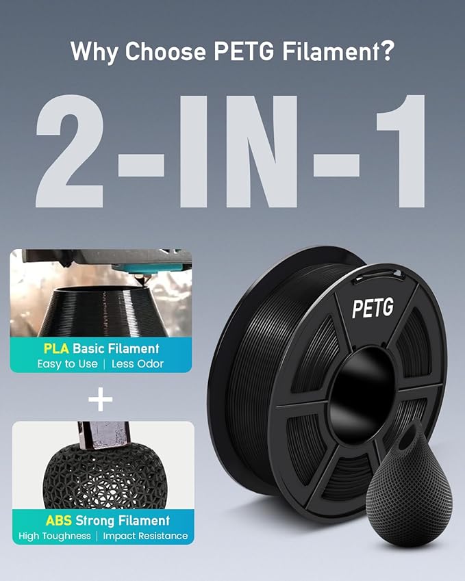 SUNLU Large Spool 3KG PETG Filament, 3D Printer Filament PETG 1.75mm, Less - Image 2