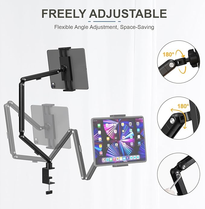 Tablet Stand Holder, Adjustable Foldable iPad Desk Mount Arm - Image 3