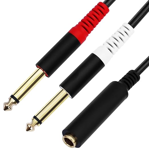 1/4 TRS Female to Dual 1/4 TS Y Splitter Cable Adapter, 1/4" Female TRS to Dual by JOMLEY