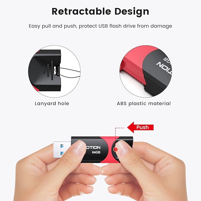KOOTION Flash Drive 64 GB USB 3.0 Flash Drive Thumb Drive Retractable 64G - Image 2