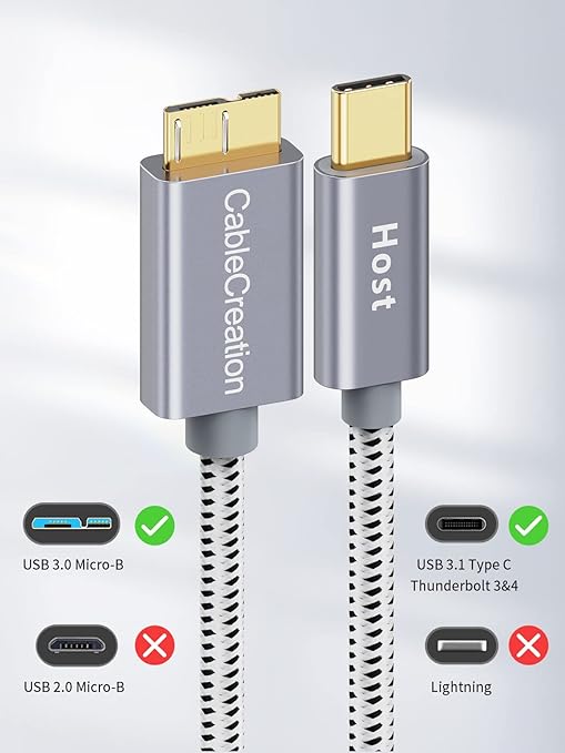 CableCreation 1FT*2 USB C to Micro B Cable, 10Gbps Speed External Hard Drive - Image 2