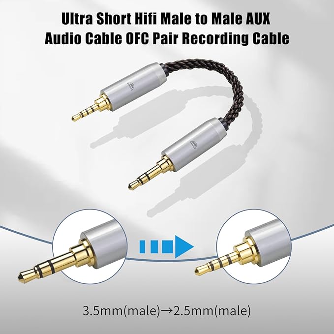 okcsc 3.5MM Male to 2.5MM Male Ultra Short Hifil Male to Male AUX Audio Cable - Image 2