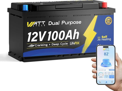 12V 100Ah Dual Purpose Marine Cranking LiFePO4 Lithium Battery Bluetooth by Wattcycle