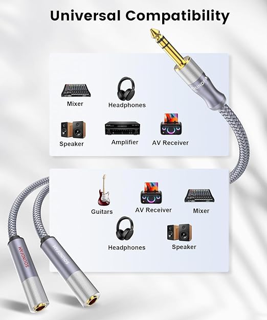 Microphone Splitter 2 Feet/60CM TRS 1/4 inch Splitter 1 Male to 2 Female - Image 2