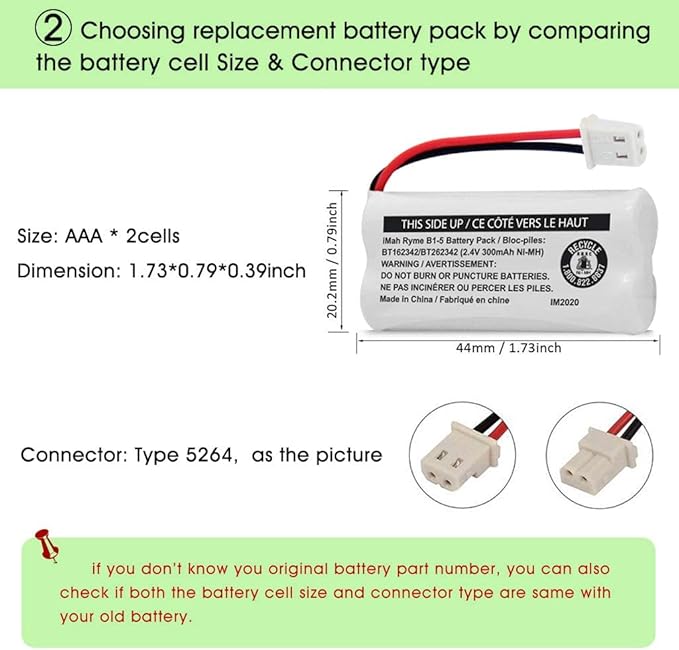iMah BT162342/BT262342 2.4V 300mAh Ni-MH Cordless Phone Battery Pack, Also - Image 4