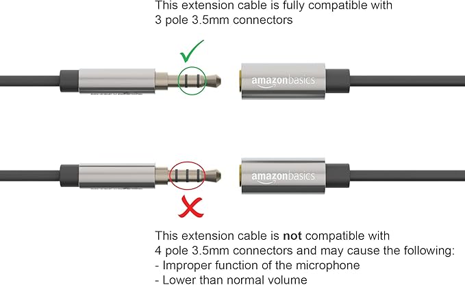 Amazon Basics 3.5mm Aux Jack Audio Extension Cable, Male to Female, Adapter - Image 3