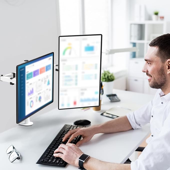 WALI Dual LCD Monitor Fully Adjustable Desk Mount Stand Fits 2 Screens up to 27 - Image 6