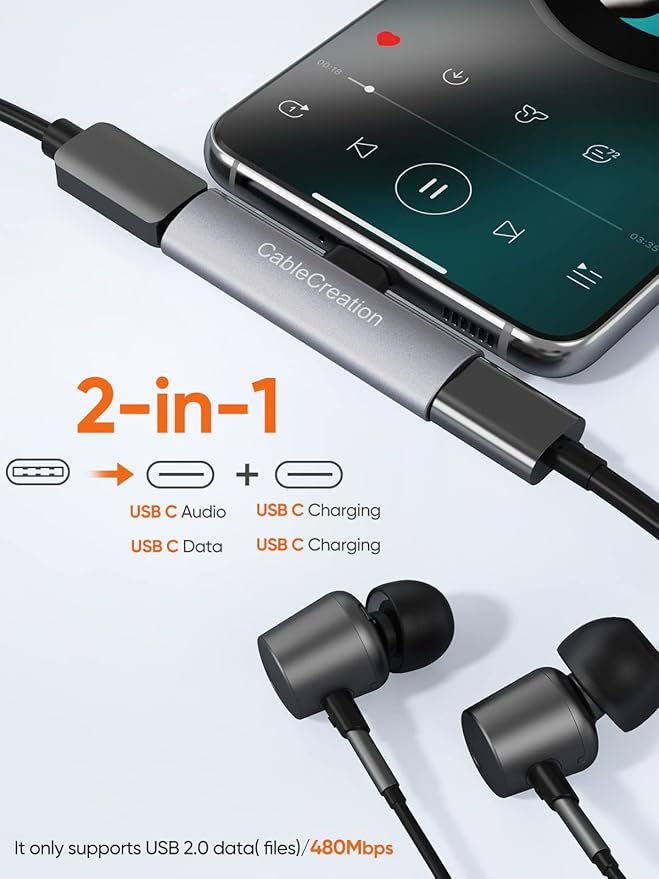 CableCreation USB C Splitter, 2-in-1 USB C Audio and PD Charging Adapter - Image 2