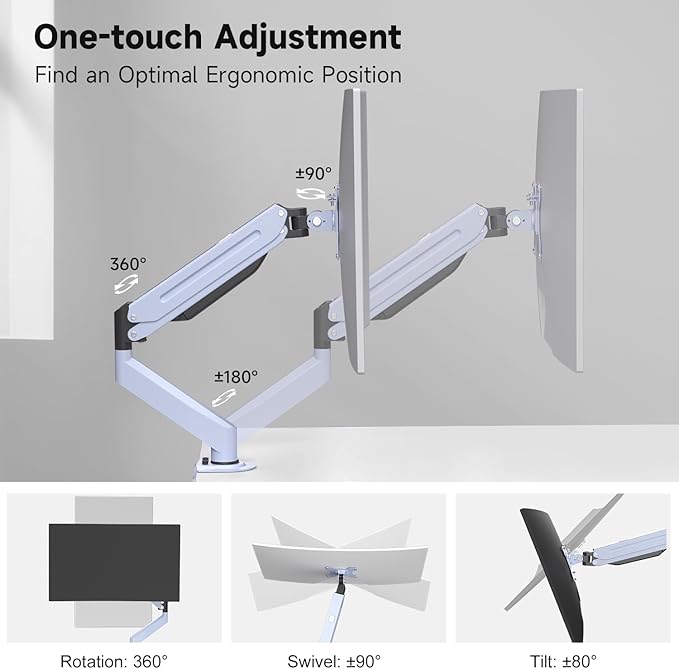 Suptek Monitor Mount Gas Spring Monitor Arm Desk Mount Fully Adjustable Fits - Image 3