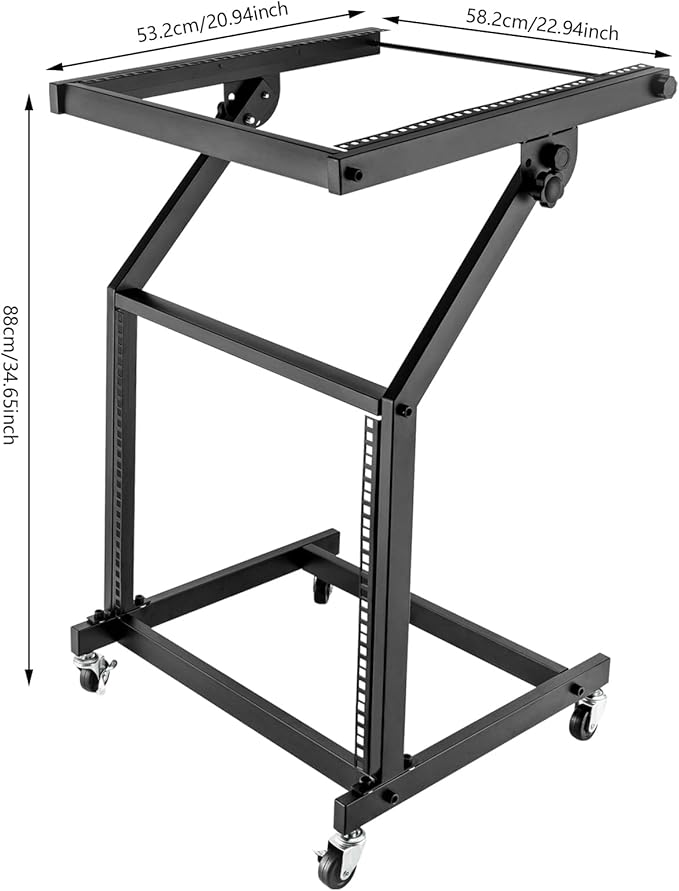 9U Professional DJ Stand Rack Mount DJ Mixer Stand Adjustable Stage Cart w/Wheel - Image 3